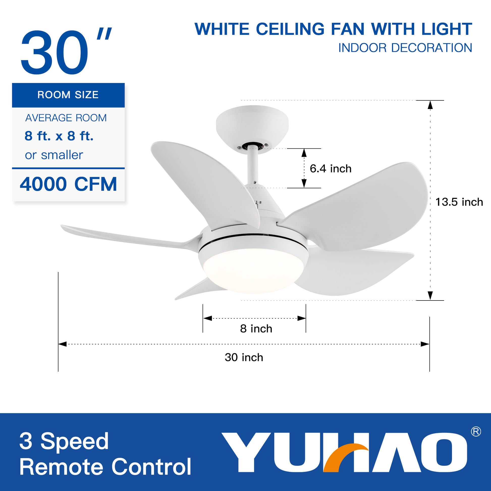 30 In Intergrated Led Ceiling Fan Lighting With White Abs Blade White Abs