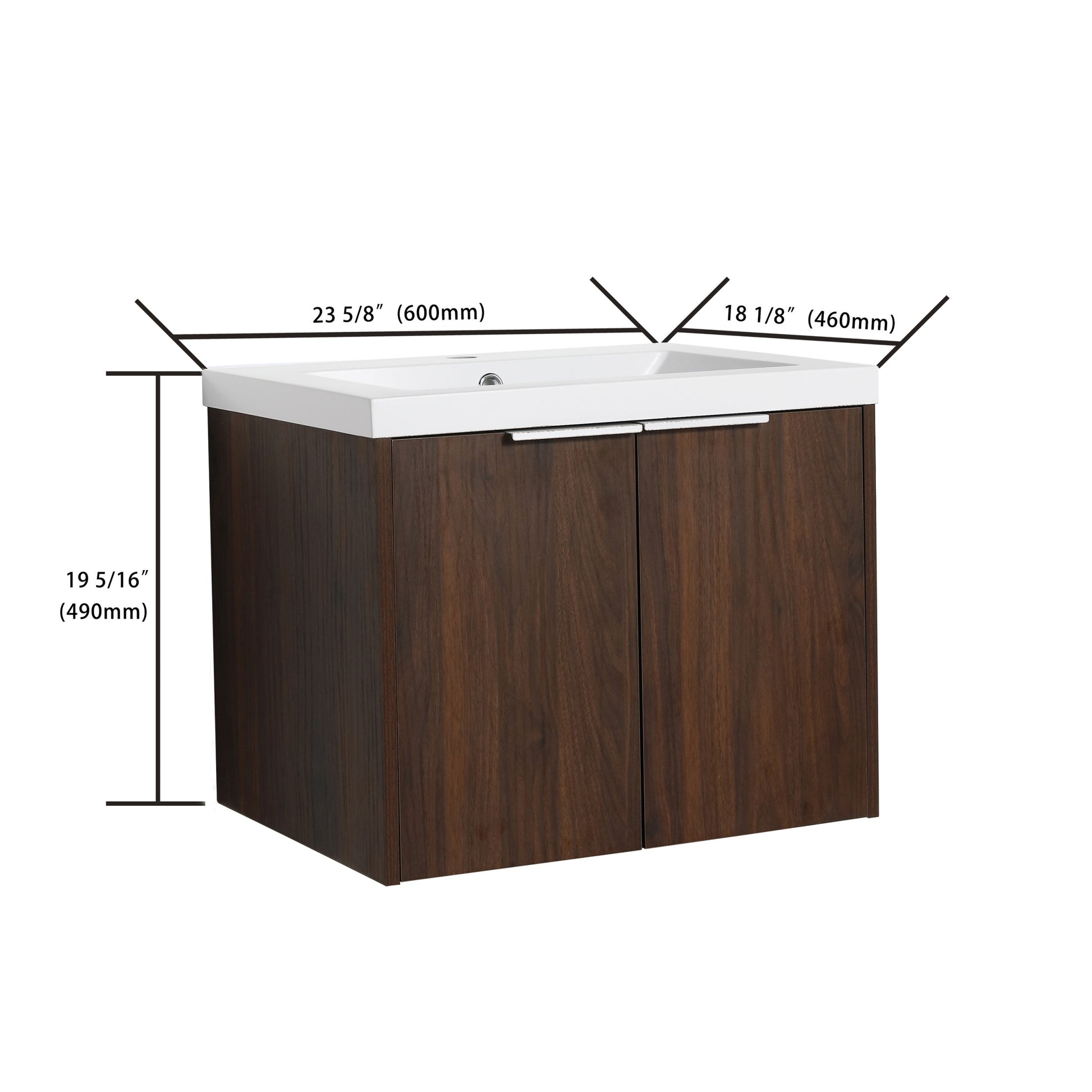 Bathroom Cabinet With Sink,Soft Close Doors,Float Mounting Design,24 Inch For Small Bathroom,24X18 00624Caw Kd Packing California Walnut Bathroom Modern Plywood Plywood