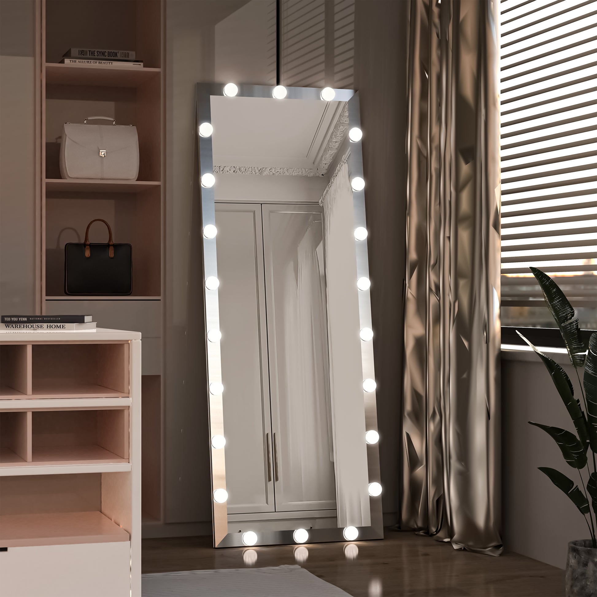 Hollywood Full Length Mirror With Lights Full Body Vanity Mirror With 3 Color Modes Lighted Standing Floor Mirror For Dressing Room Bedroom Wall Mounted Touch Control Silver 63"X24" Silver Aluminium