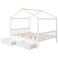 Full Size House Platform Bed With Two Drawers,Headboard And Footboard,Roof Design,White White Pine