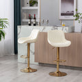 Chrome Footrest And Base Swivel Height Adjustable Mechanical Lifting Velvet Golden Leg Simple Bar Stool,Set Of 2,Ivory Ivory Foam Fabric