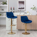 Chrome Footrest And Base Swivel Height Adjustable Mechanical Lifting Velvet Golden Leg Simple Bar Stool,Set Of 2,Navy Navy Foam Fabric