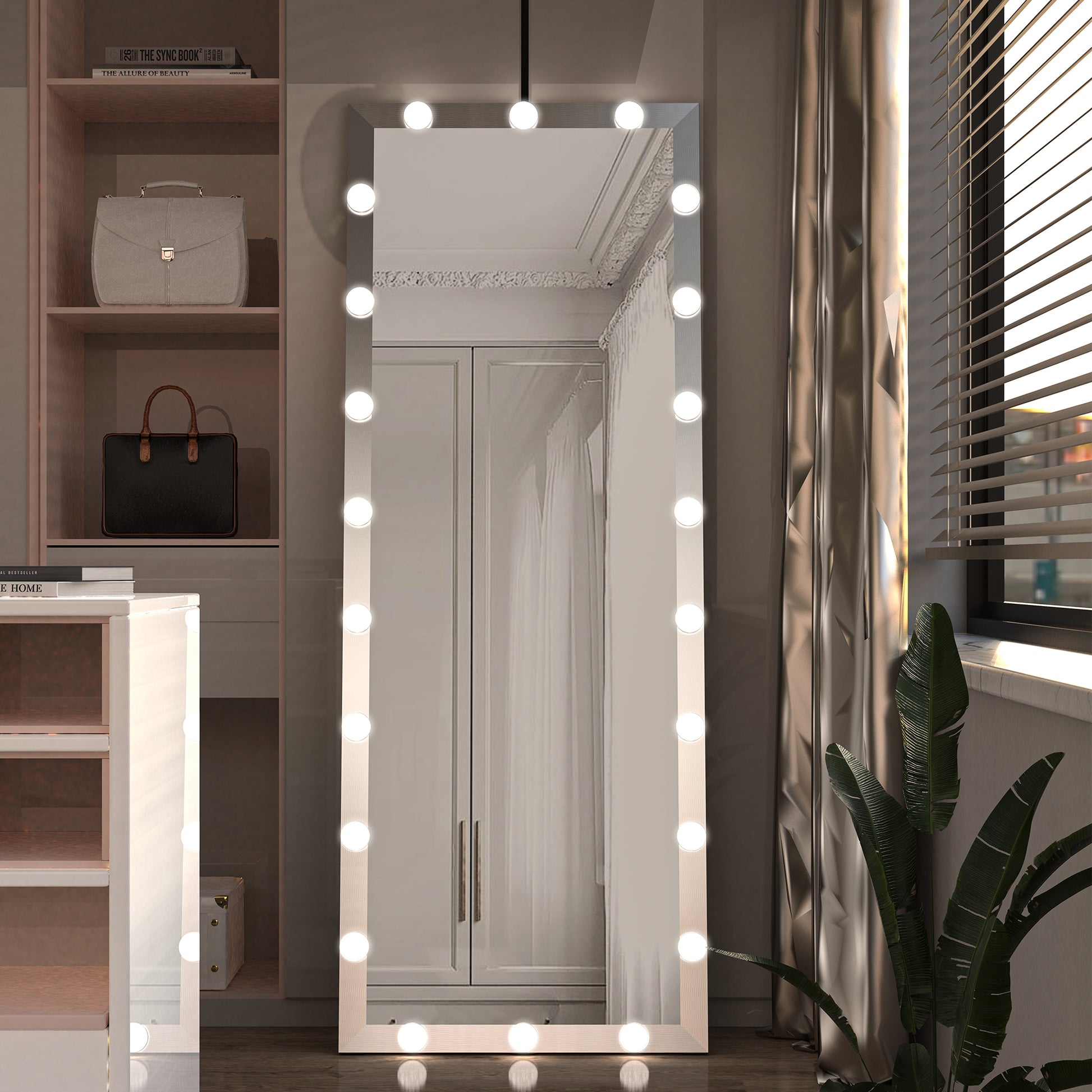 Hollywood Full Length Mirror With Lights Full Body Vanity Mirror With 3 Color Modes Lighted Standing Floor Mirror For Dressing Room Bedroom Wall Mounted Touch Control Silver 63"X24" Silver Aluminium