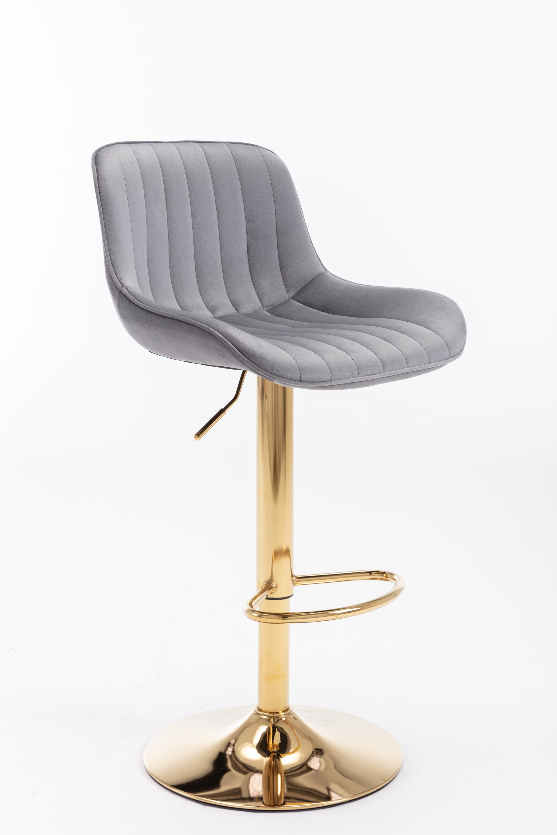 Chrome Footrest And Base Swivel Height Adjustable Mechanical Lifting Velvet Golden Leg Simple Bar Stool,Set Of 2,Grey Grey Foam Fabric