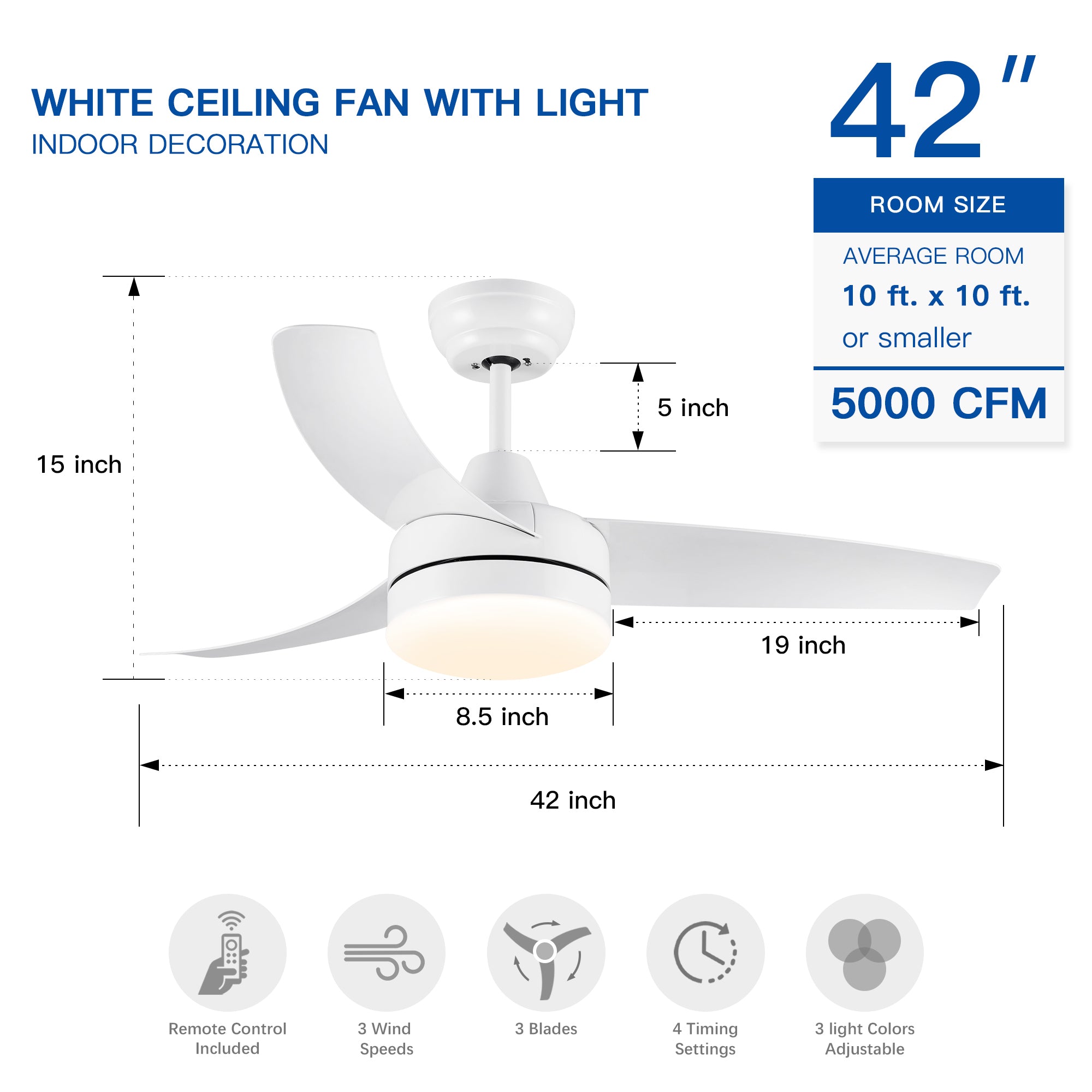 42 In Intergrated LED Ceiling Fan Lighting with White white-abs