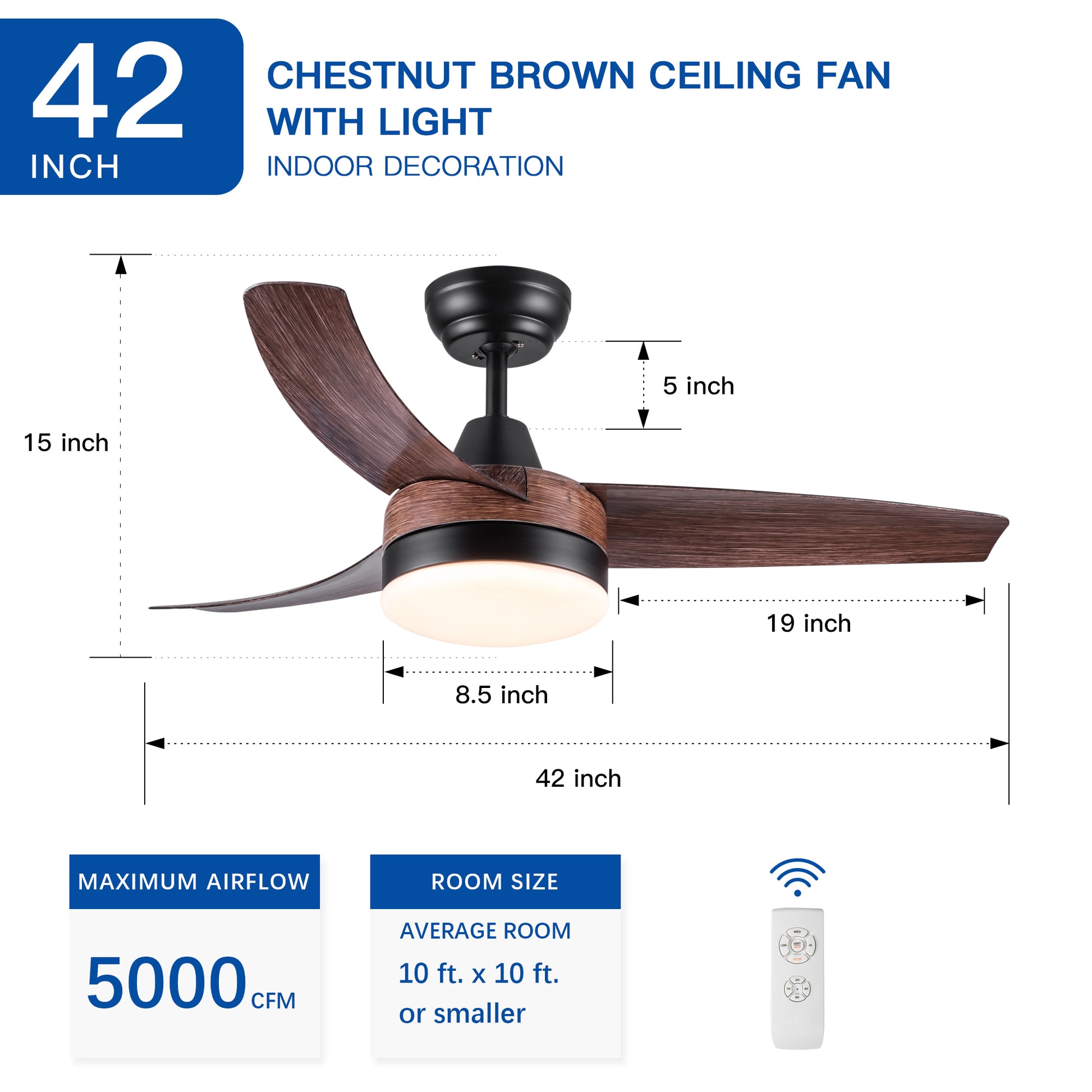 42 In Intergrated Led Ceiling Fan Lighting With Brown Wood Grain Abs Blade Brown Abs