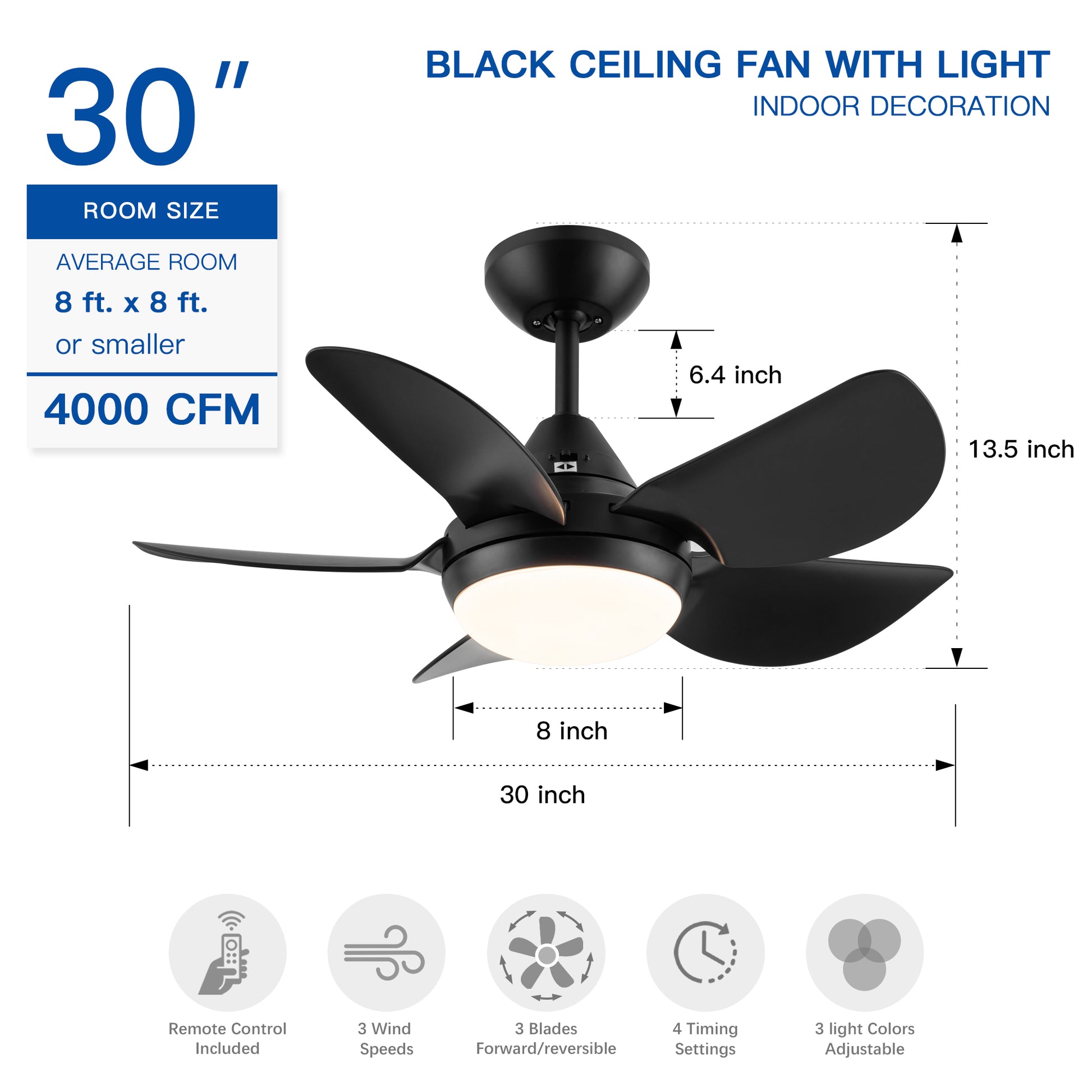 30 In Intergrated Led Ceiling Fan Lighting With Matte Black Abs Blade Black Abs