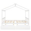 Full Size House Platform Bed With Two Drawers,Headboard And Footboard,Roof Design,White White Pine