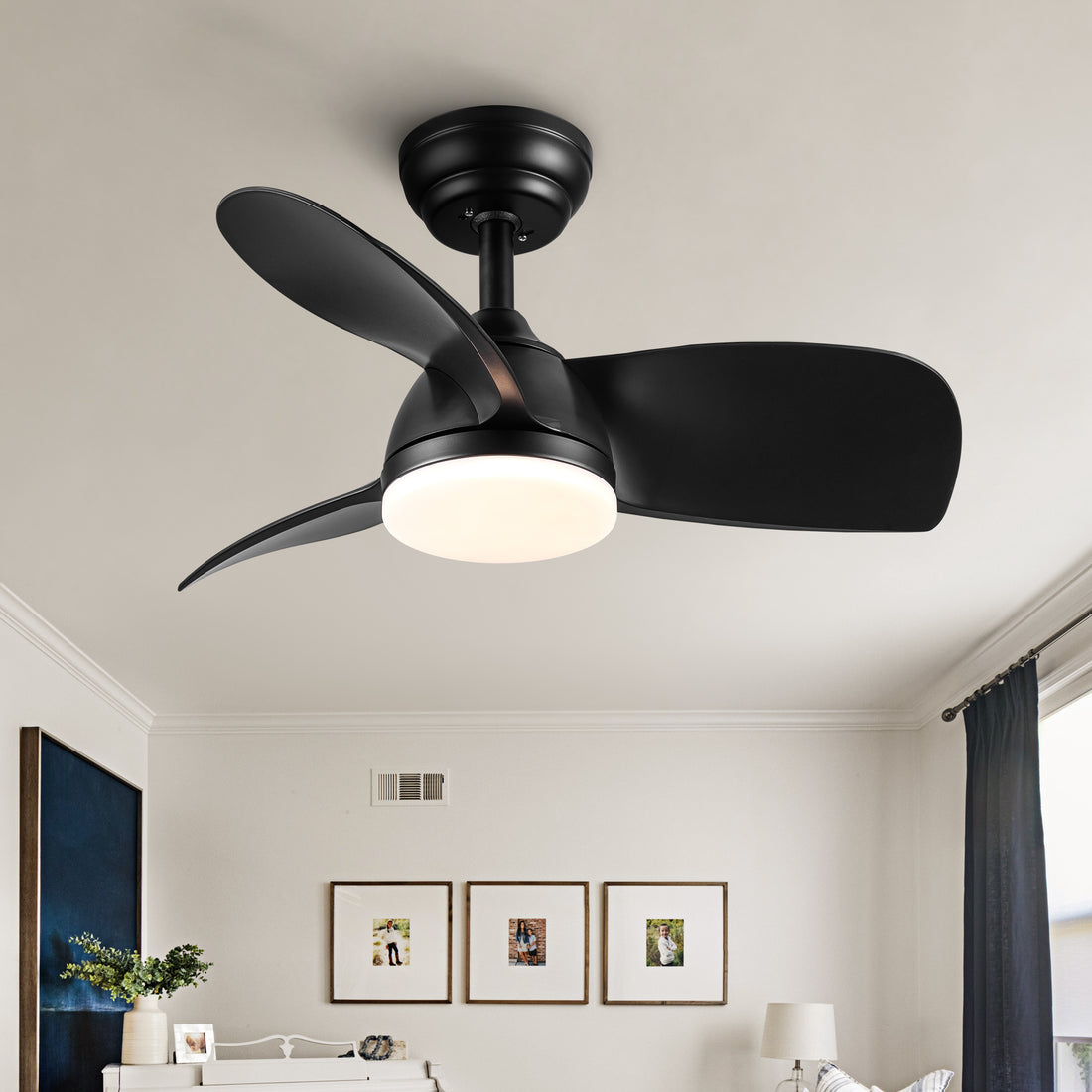 28 In Intergrated Led Ceiling Fan Lighting With Black Abs Blade Black Abs