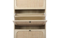 Natural Rattan 3 Door Shoe Rack, Freestanding Modern Shoe Storage Cabinet, For Entryway White Walnut Particle Board