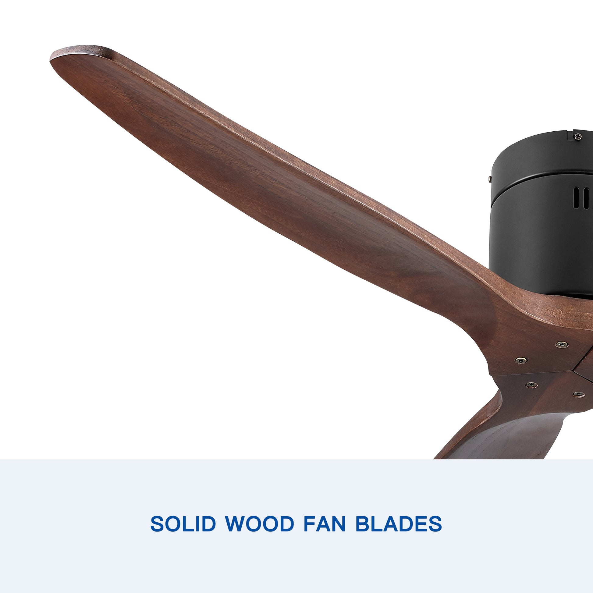 52" Yuhao Farmhouse Rustic Ceiling Fan Without Light Matte Black With Solid Wood Blade Walnut Wood Metal