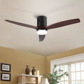 52 In.Intergrated Led Low Profile Ceiling Fan Lighting With Brown Solid Wood Blade Walnut Metal & Wood