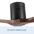 52 In.Solid Wood Blade Low Profile Ceiling Fan Without Light Walnut Wood Metal