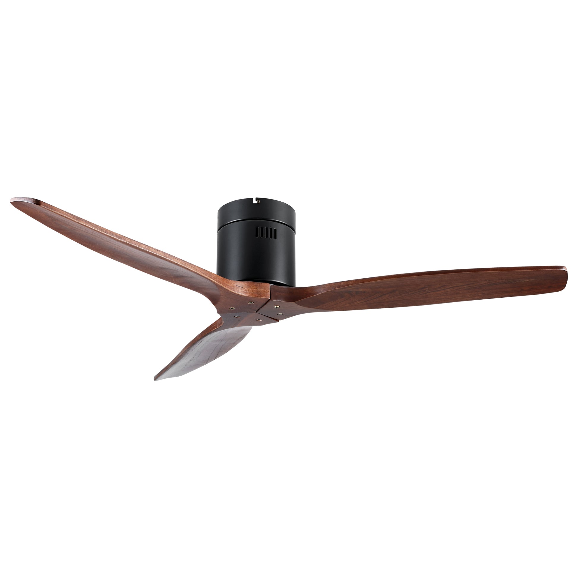 52" Yuhao Farmhouse Rustic Ceiling Fan Without Light Matte Black With Solid Wood Blade Walnut Wood Metal