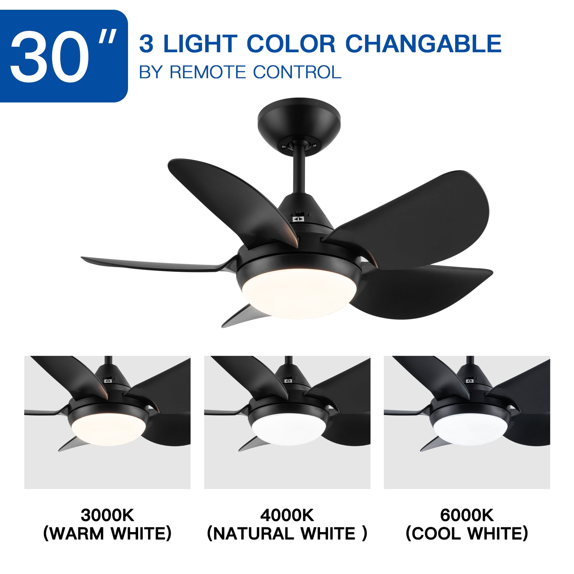 30 In Intergrated Led Ceiling Fan Lighting With Matte Black Abs Blade Black Abs