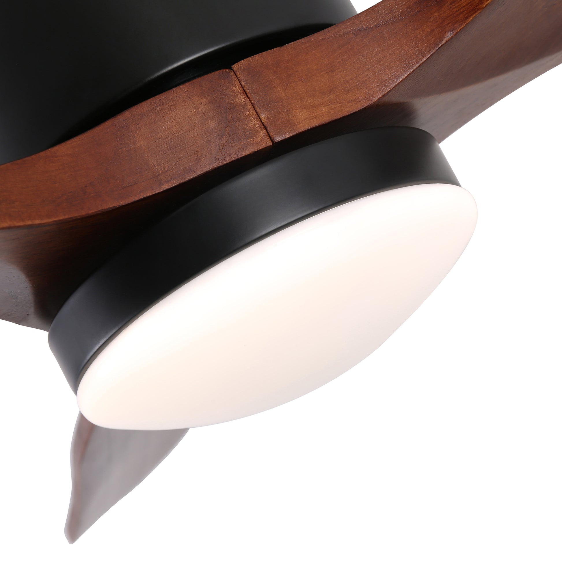 52 In.Intergrated Led Low Profile Ceiling Fan Lighting With Brown Solid Wood Blade Walnut Metal & Wood