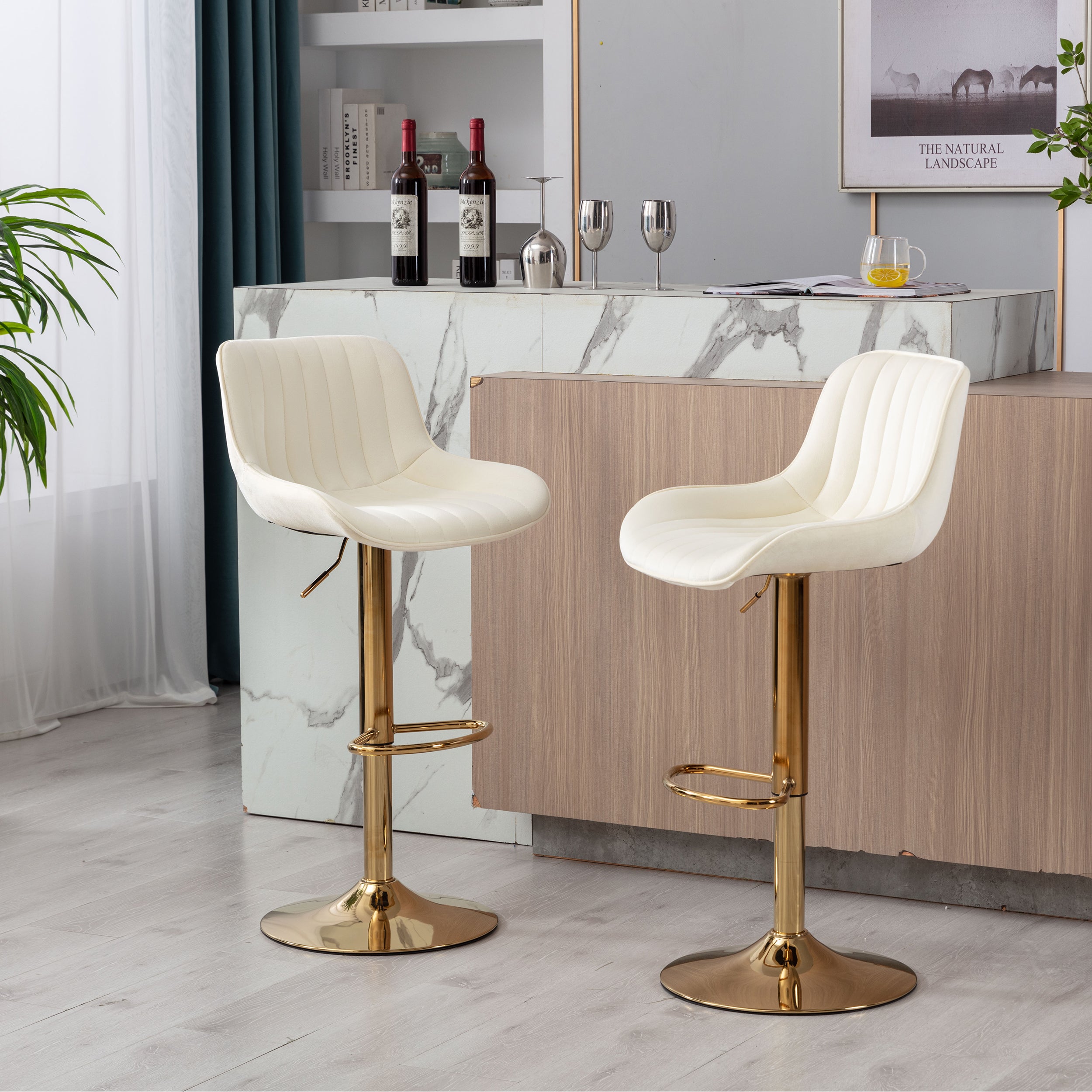 Fabric height adjustable on sale swivel bar stools