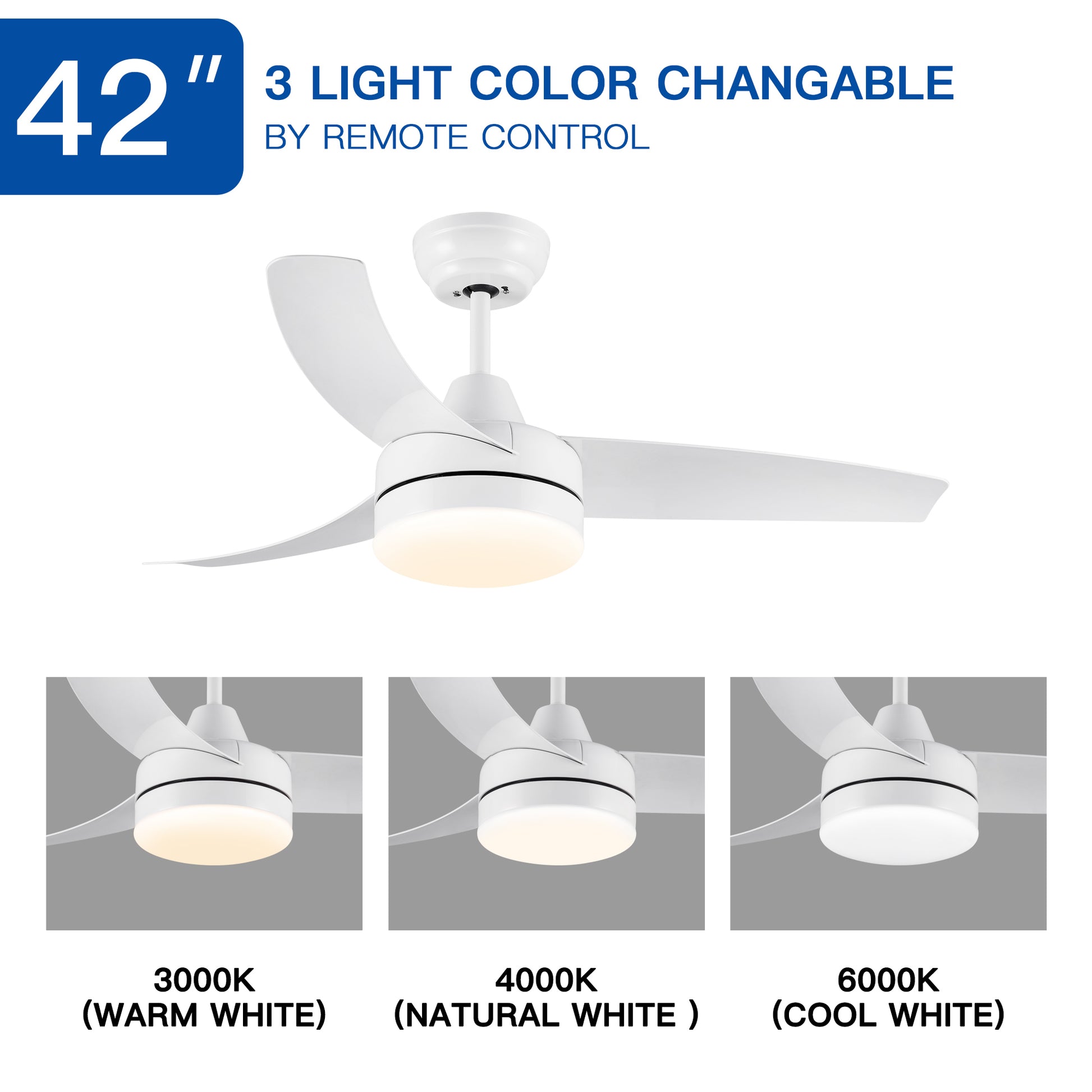 42 In Intergrated Led Ceiling Fan Lighting With White Abs Blade White Abs