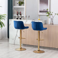 Chrome Footrest And Base Swivel Height Adjustable Mechanical Lifting Velvet Golden Leg Simple Bar Stool,Set Of 2,Navy Navy Foam Fabric
