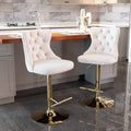 Golden Swivel Velvet Barstools Adjusatble Seat Height From 25 33 Inch,Modern Upholstered Bar Stools With Backs Comfortable Tufted For Home Pub And Kitchen Island,Beige,Set Of 2 Beige American Design Set Of 2 Foam Velvet