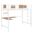 Twin Metal Loft Bed With Desk And Shelve,White Twin White Metal