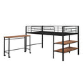Twin Size Metal Loft Bed With Desk And Shelves,Black Twin Black Metal