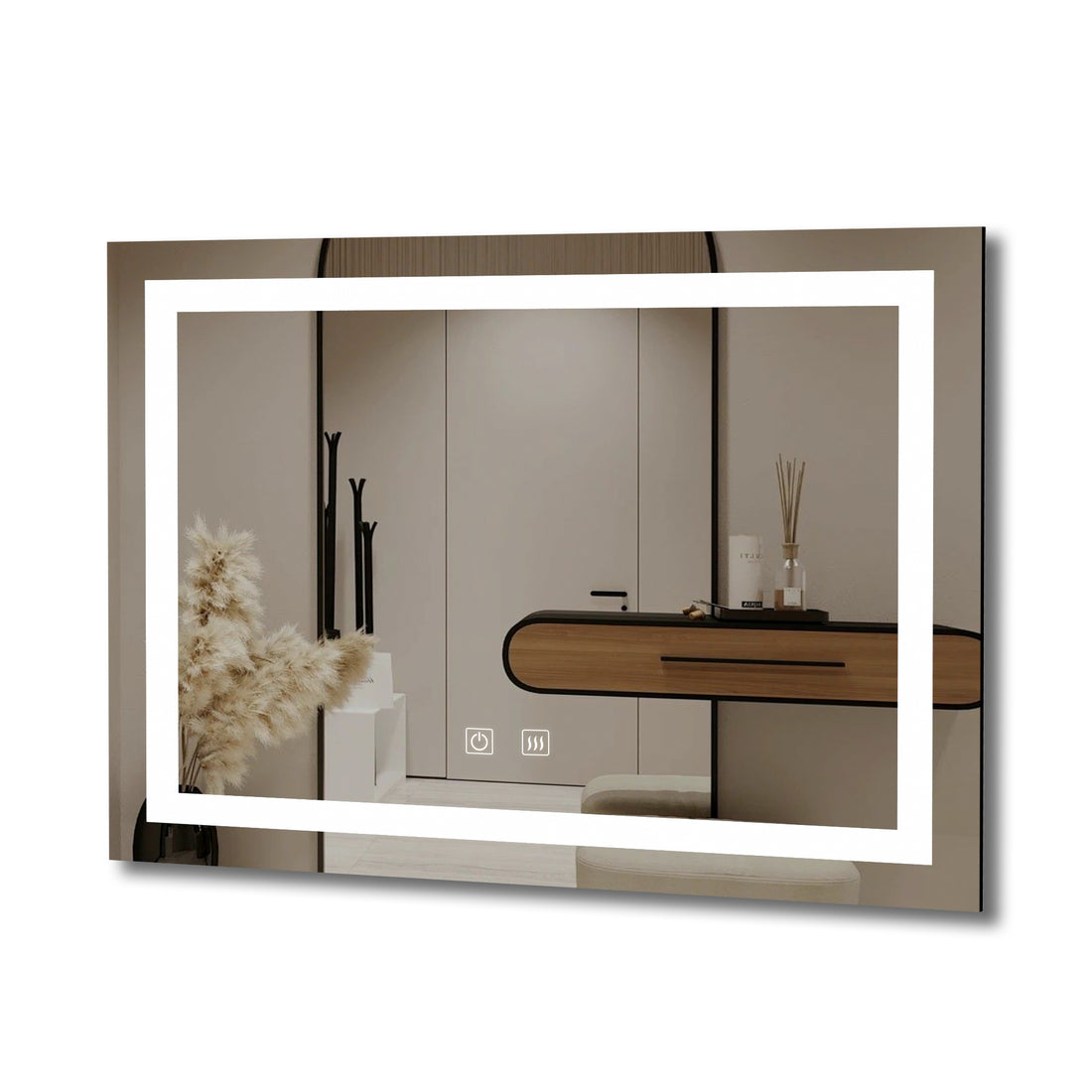 36X28 Inch Frameless Rectangular Anti Fog Touch Sensor Led Bathroom Mirror With Dimmable And Memory Functions Modern Wall Mounted Vanity Mirror Silver Glass