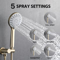 10 Inches Wall Mounted Shower With High Pressure Rain Shower Head And 5 Function Handheld Shower Head Brushed Gold Stainless Steel