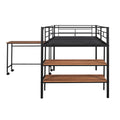 Twin Size Metal Loft Bed With Desk And Shelves,Black Twin Black Metal