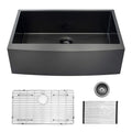 30 Inch Farmhouse Kitchen Sink, 16 Guage Stainless Steel Single Bowl Sink With Bottom Grid And Strainer Antique Black Stainless Steel