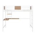 Twin Metal Loft Bed With Desk And Shelve,White Twin White Metal