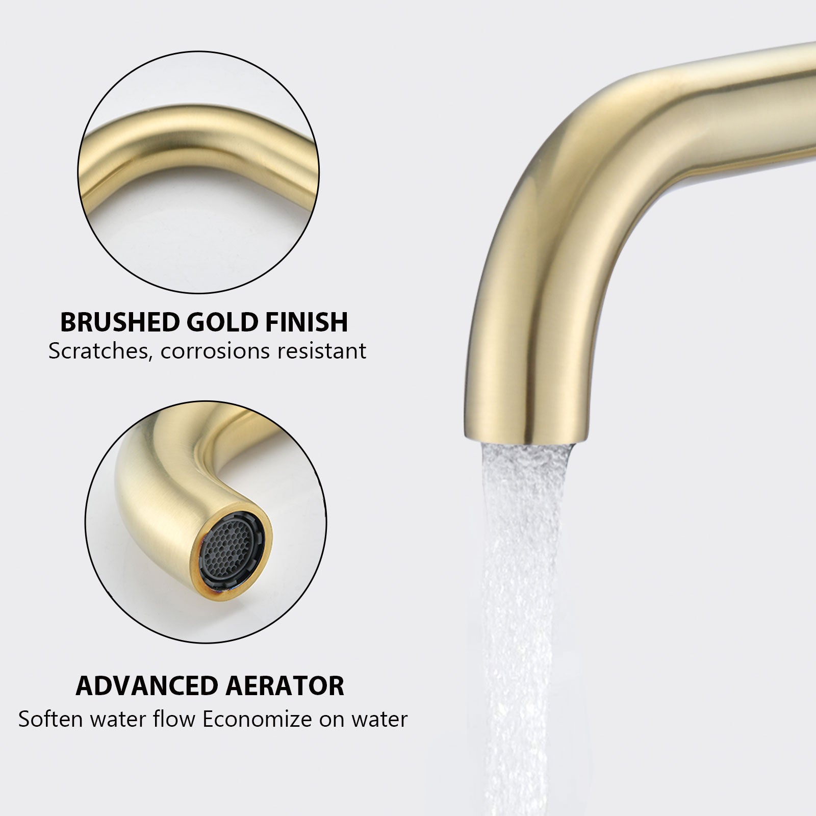 Widespread Bathroom Faucet 3 Hole 2 Handle Vanity Sink Faucet, Brushed Golden Brushed Gold Brass