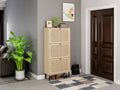 Natural Rattan 3 Door Shoe Rack, Freestanding Modern Shoe Storage Cabinet, For Entryway White Walnut Particle Board