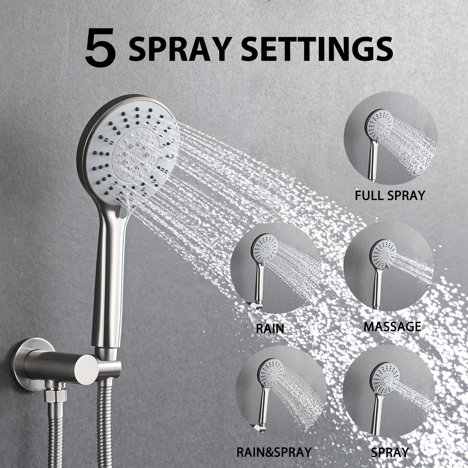 10 Inches Wall Mounted Shower With High Pressure Rain Shower Head And 5 Function Handheld Shower Head Brushed Nickel Stainless Steel