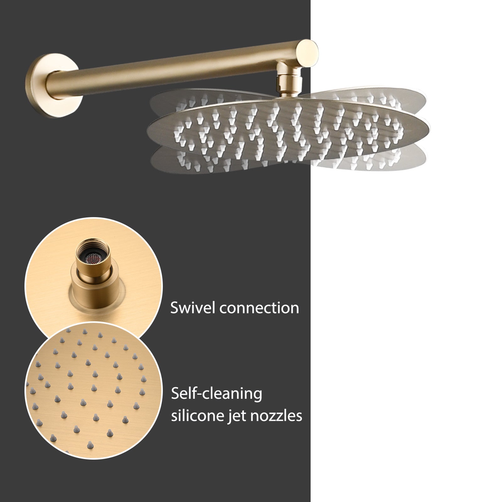 10 Inches Wall Mounted Shower With High Pressure Rain Shower Head And 5 Function Handheld Shower Head Brushed Gold Stainless Steel