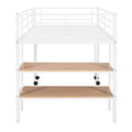 Twin Size Metal Loft Bed With Desk And Shelves,White Twin White Metal