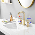 Widespread Bathroom Faucet 3 Hole 2 Handle Vanity Sink Faucet, Brushed Golden Brushed Gold Brass