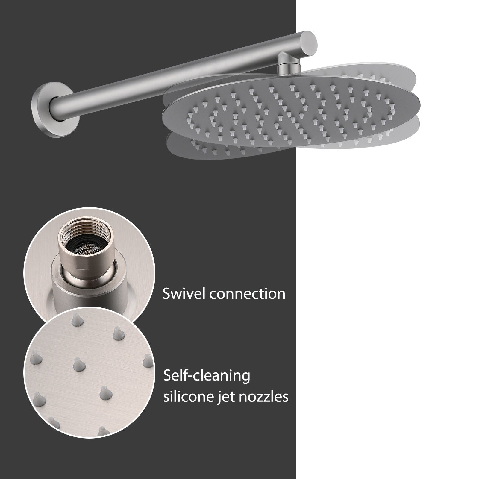 10 Inches Wall Mounted Shower With High Pressure Rain Shower Head And 5 Function Handheld Shower Head Brushed Nickel Stainless Steel