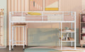 Twin Size Metal Loft Bed With Desk And Shelves,White Twin White Metal