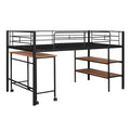 Twin Size Metal Loft Bed With Desk And Shelves,Black Twin Black Metal