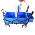 Folding Wagon Collapsible Outdoor Utility Wagon, Heavy Duty Folding Garden Portable Hand Cart, Drink Holder, Adjustable Handles Blue Steel