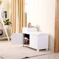 White Shoe Storage Bench Cabinet With Fireproof Pu Cushion, Double Doors And Movable Drawer Wood For Door Entrance White Mdf Mdf