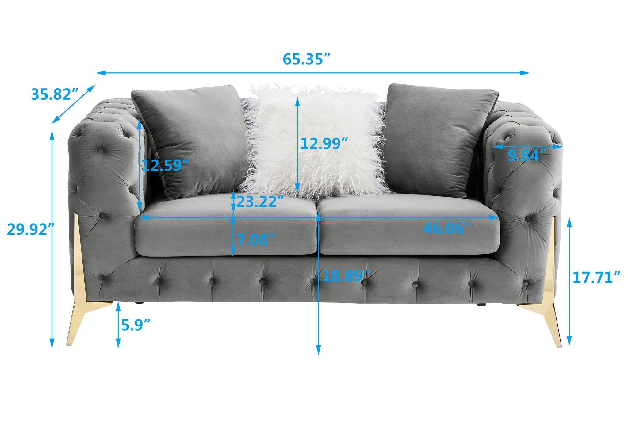 Two Seater Grey Velvet Sofa Grey Velvet