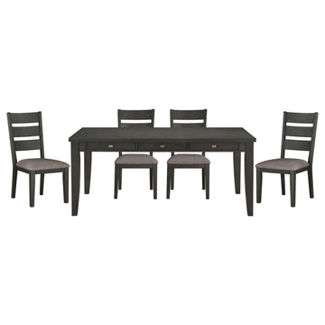 Gray Finish 5Pc Dining Set Table With 6X Drawers And 4X Side Chairs Upholstered Seat Transitional Dining Room Furniture Wood Wood Gray Seats 4 Wood Dining Room Transitional Rectangular Dining Table With Chair Wood