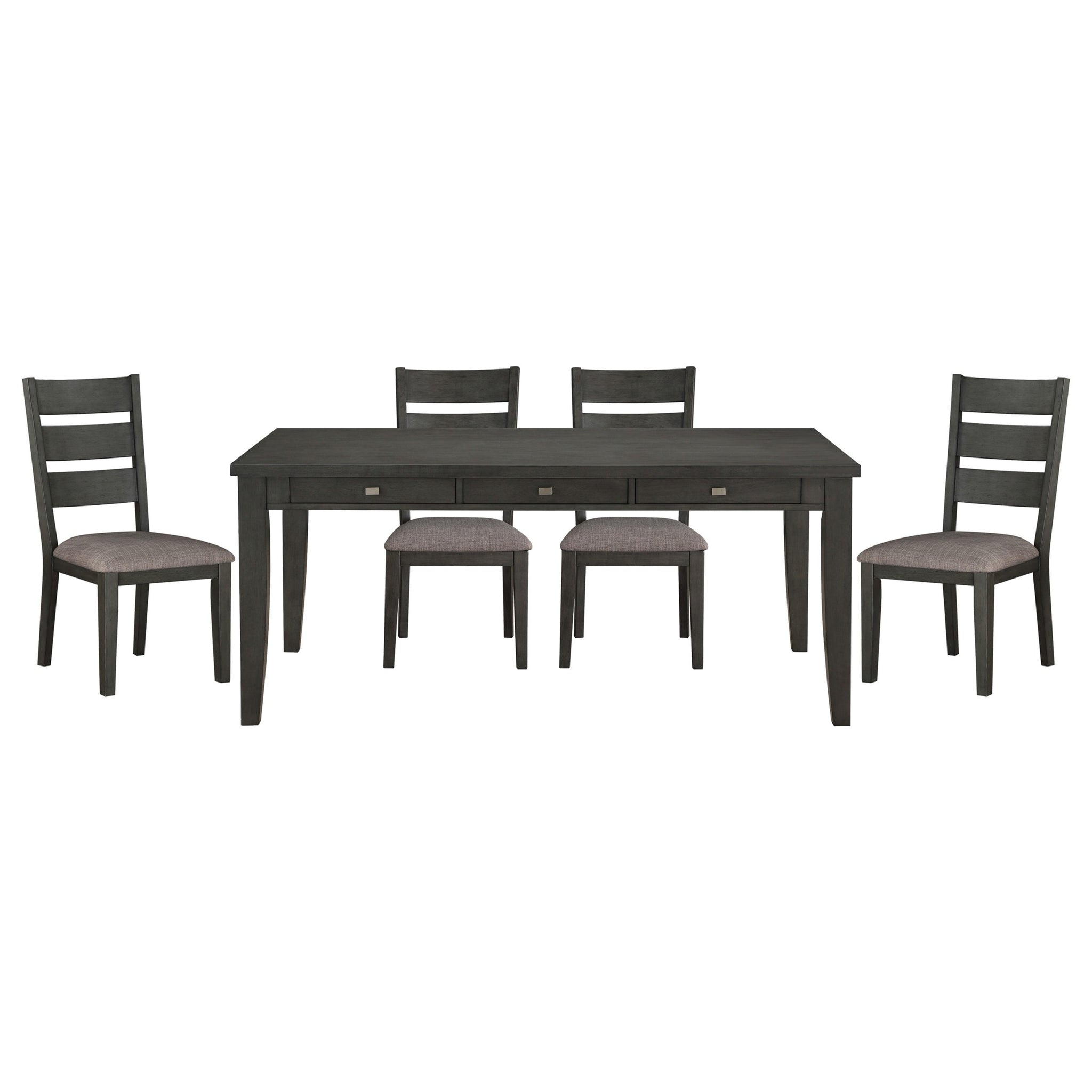 Gray Finish 5pc Dining Set Table with 6x Drawers and wood-wood-gray-seats 4-wood-dining