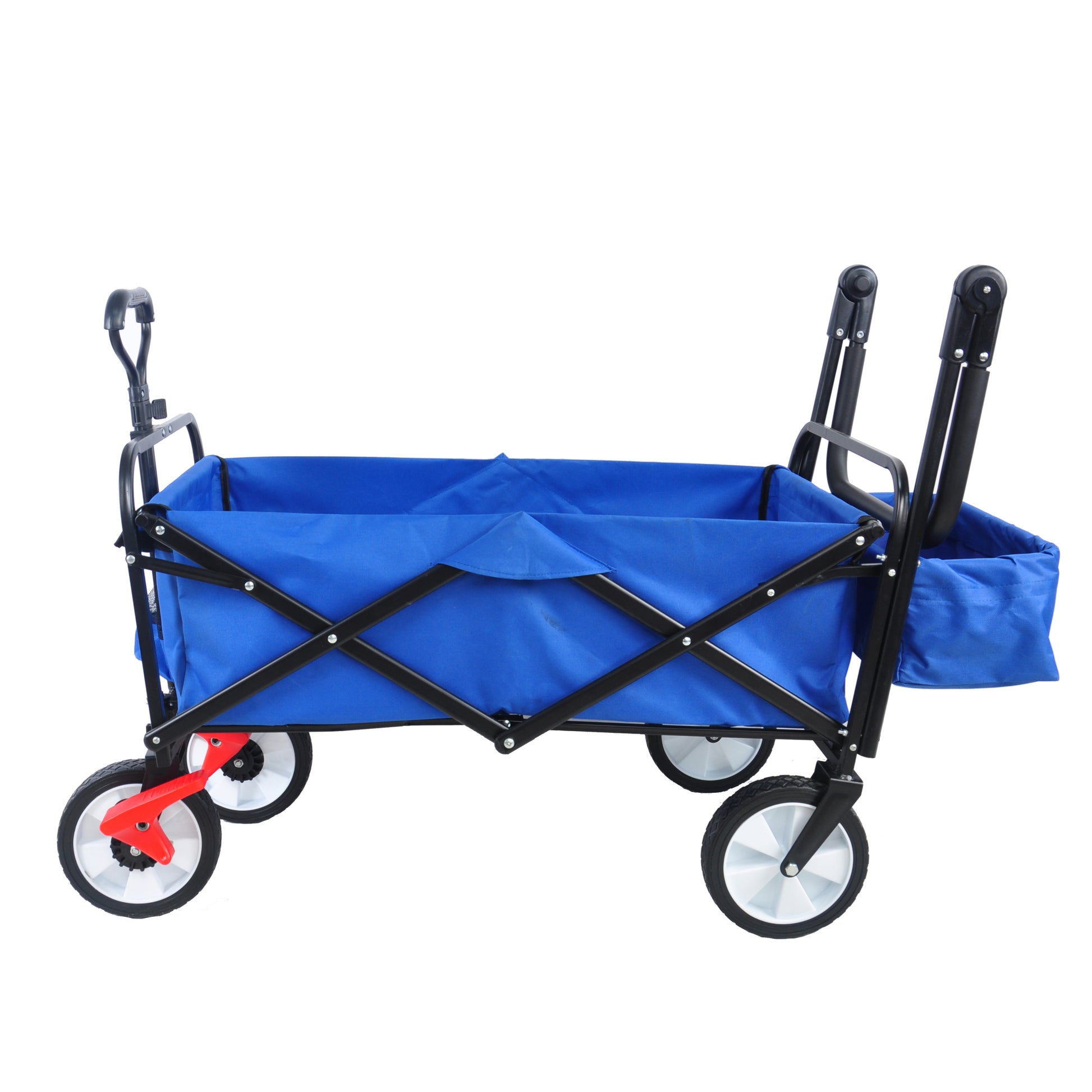 Folding Wagon Collapsible Outdoor Utility Wagon, Heavy Duty Folding Garden Portable Hand Cart, Drink Holder, Adjustable Handles Blue Steel