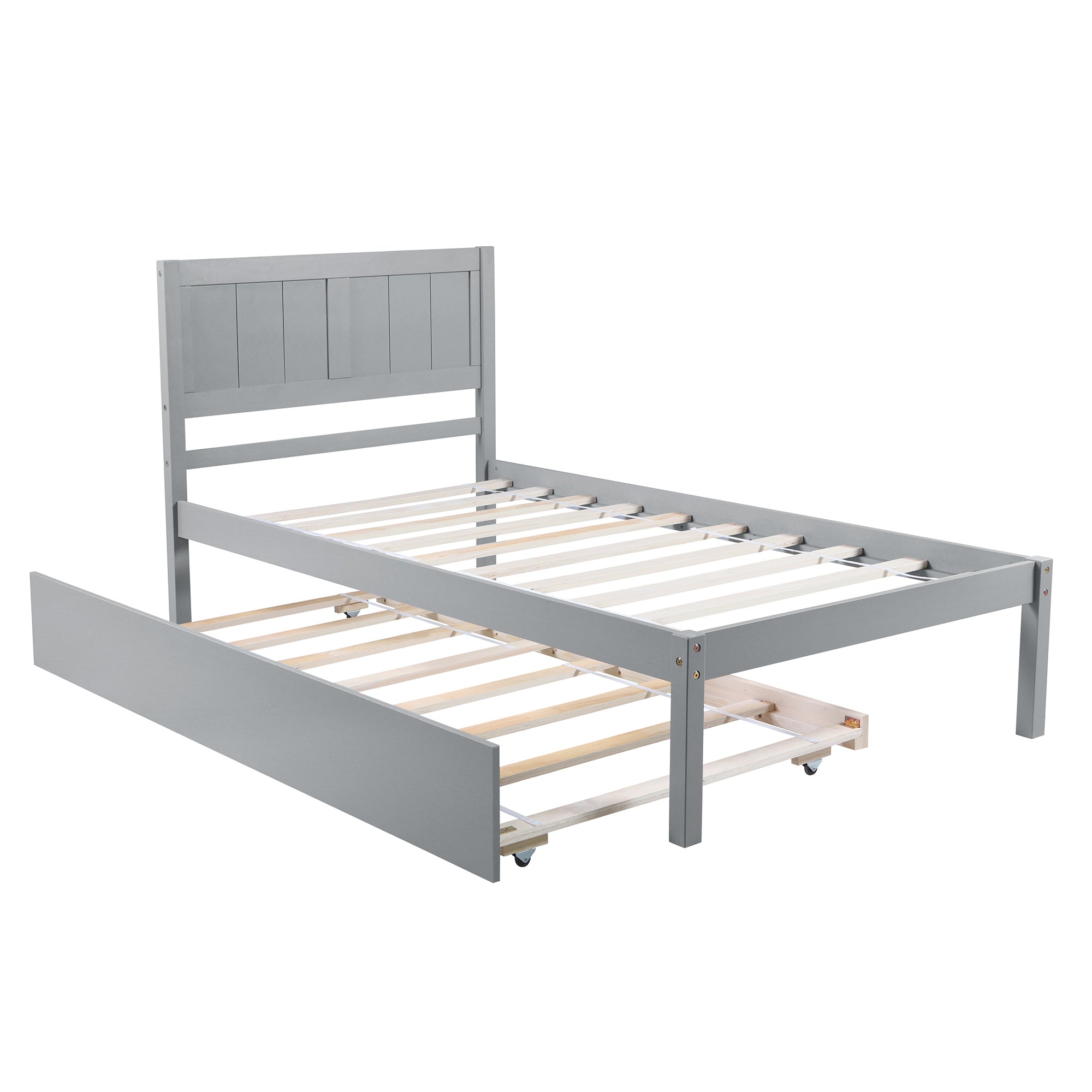 Twin size Platform Bed Wood Platform Bed with Trundle gray-solid wood