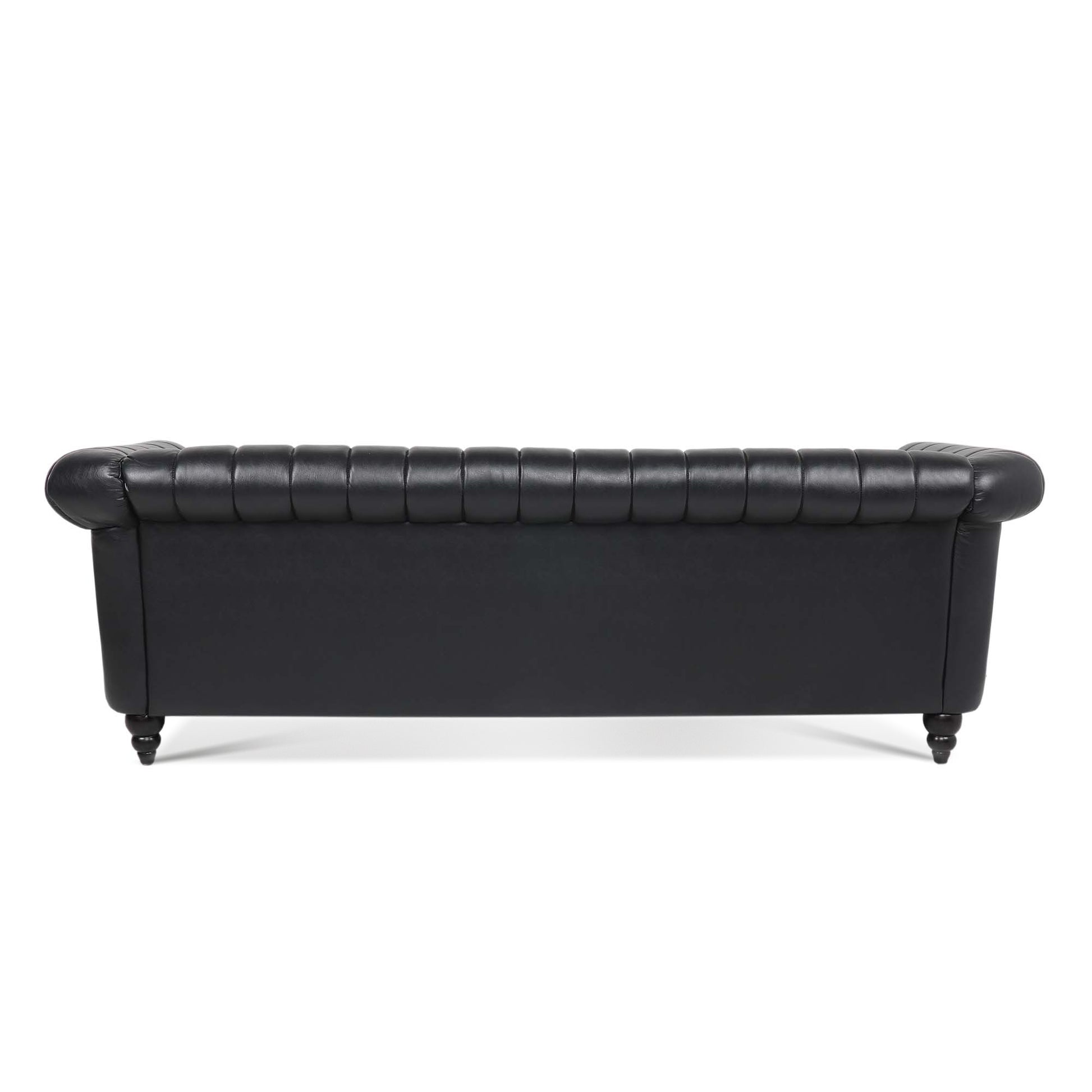 83.46'' Black Pu Rolled Arm Chesterfield Three Seater Sofa. Black Pu
