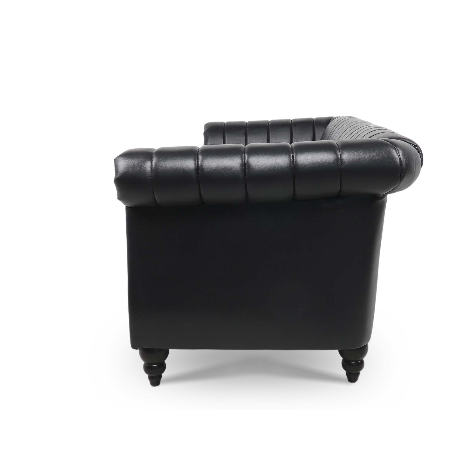 83.46'' Black Pu Rolled Arm Chesterfield Three Seater Sofa. Black Pu