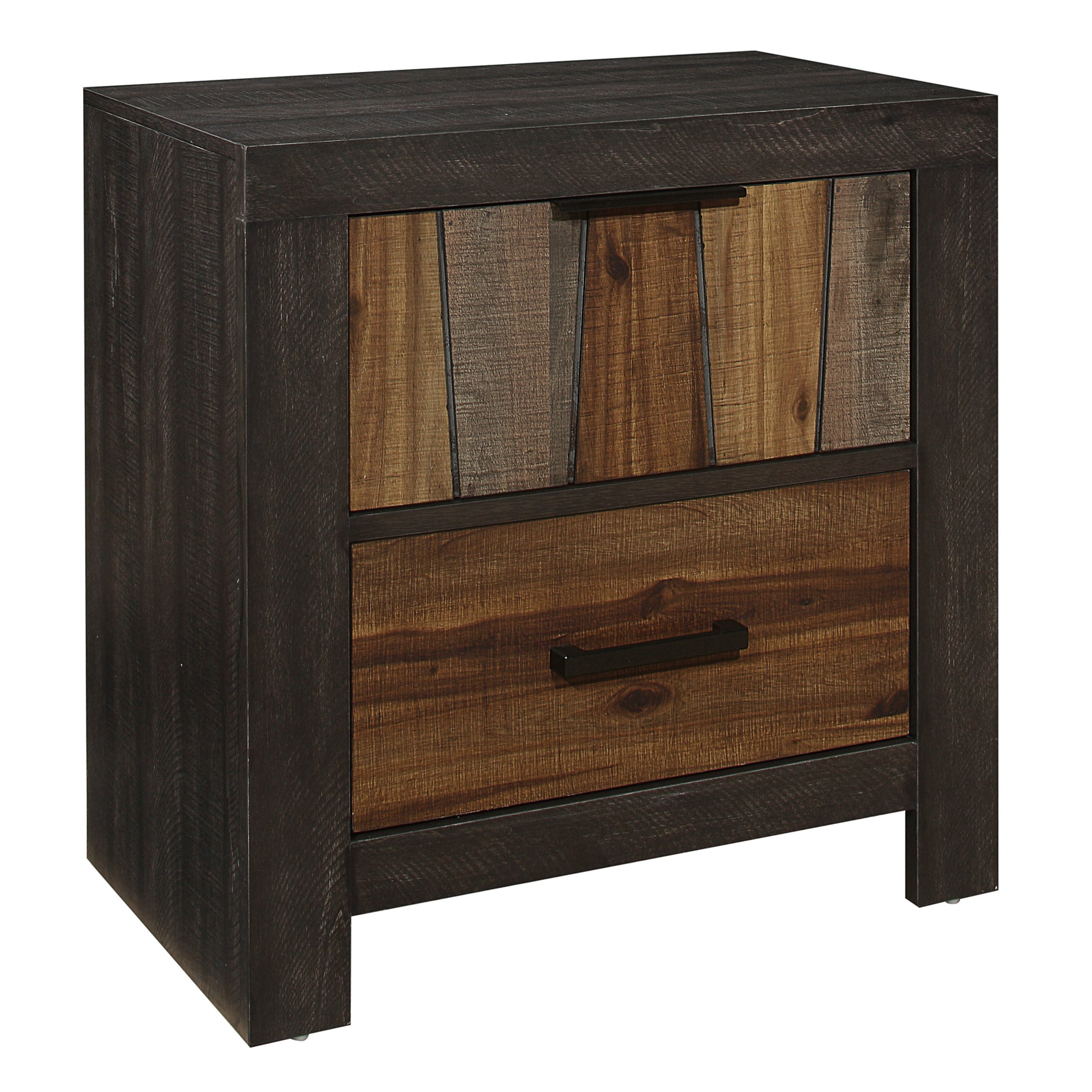 Unique Style Nightstand 1Pc Multi Tone Wire Brushed Finishes 2X Dovetail Drawers Distinct Style Bedroom Furniture Multicolor 2 Drawers Bedroom Industrial,Modern Wood